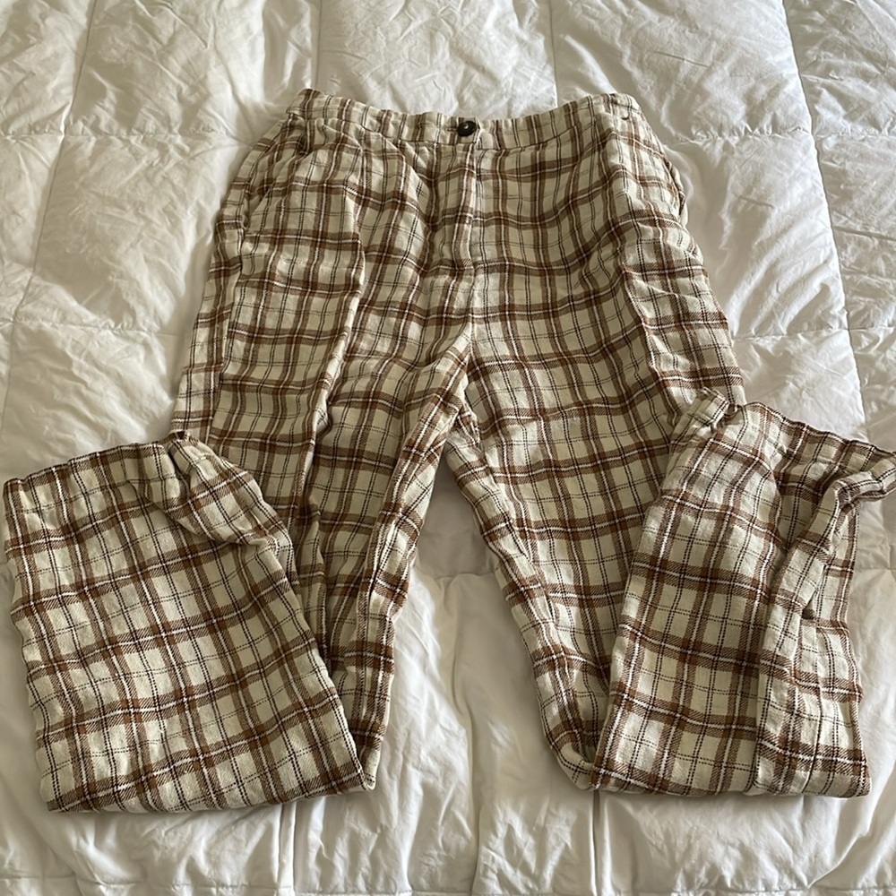 Reformation Verano Check Plaid High Waist Ankle Pants Trousers in Dove, 6